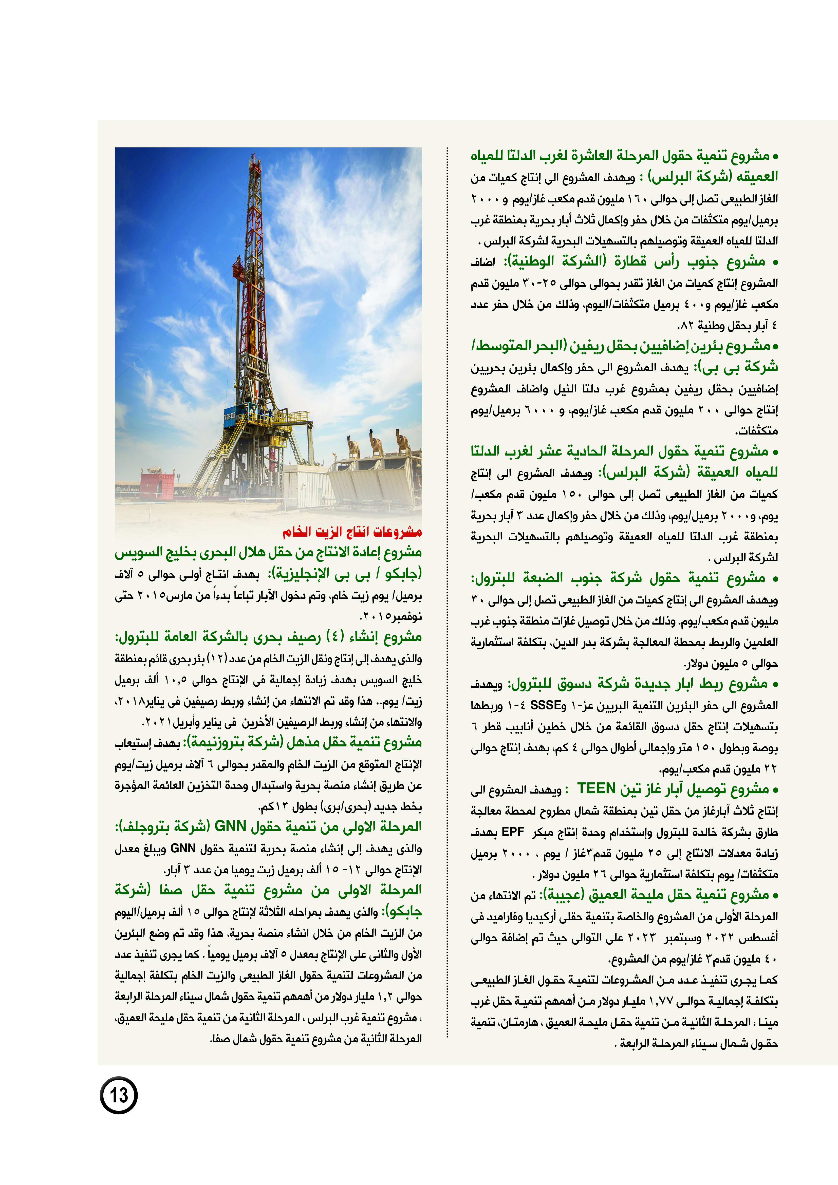 مشروعات إنتاج الغاز الطبيعى