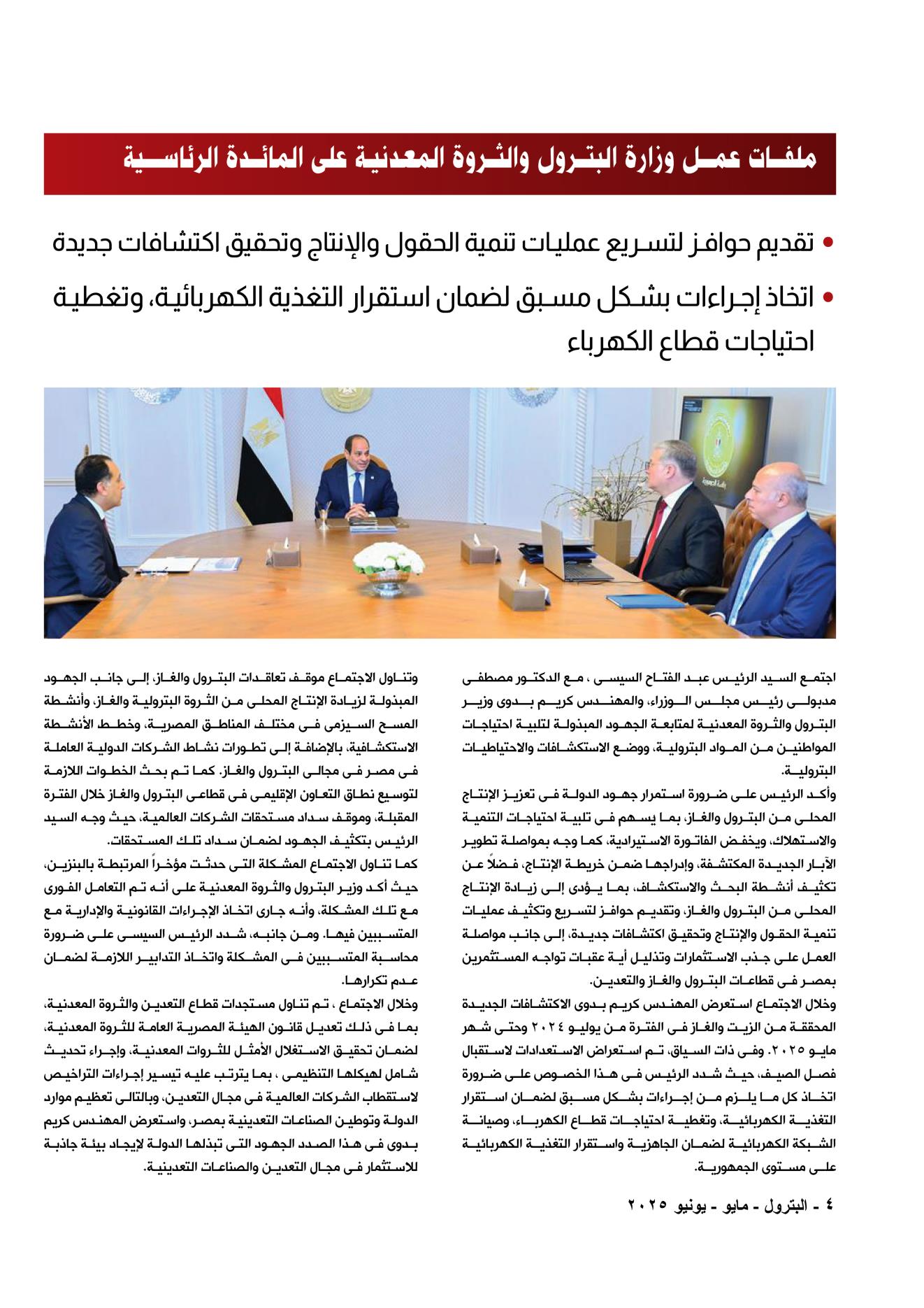 ملفات عمل وزارة البترول والثروة المعدنية على المائدة الرئاسية